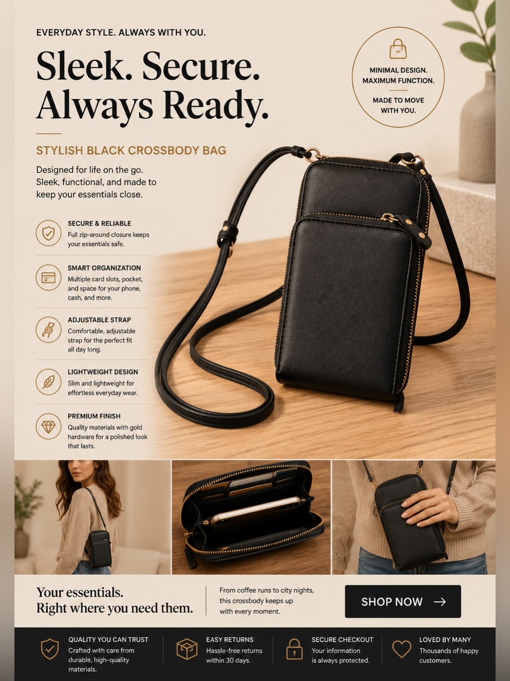 Stylish Black Crossbody Bag